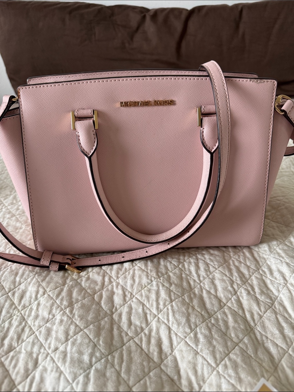 Michael Kors Blush Saffiano Leather Satchel with Gold Hardware